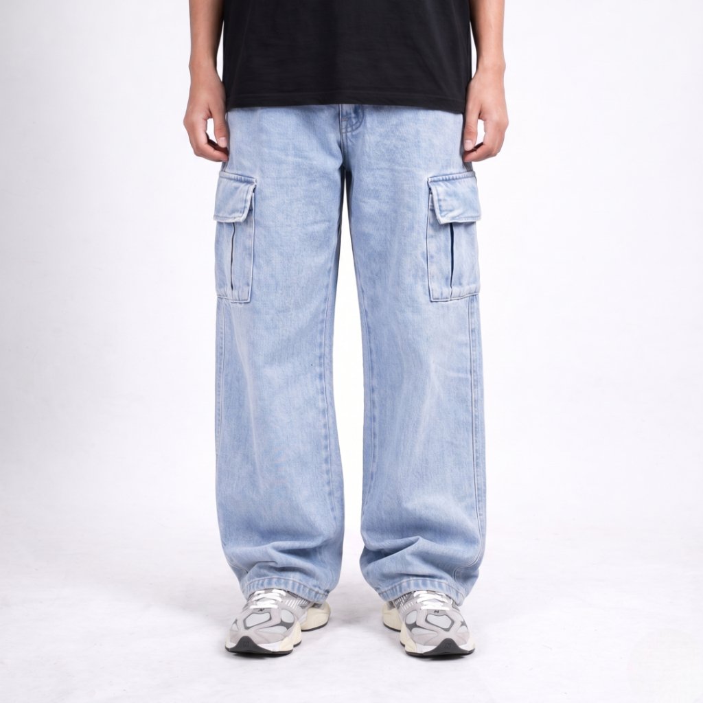 DEGOZ BLUE WASHED Jeans Cargo Washing Loose Fit
